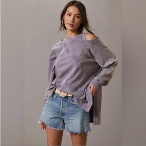 Pilcro cut out distressed sweatshirt purple top